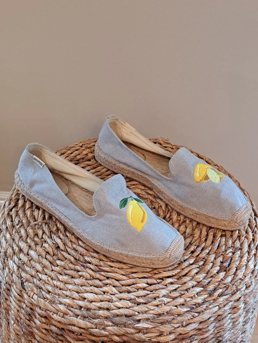 Soludos X Anthropologie Womens Seville Grey Canvas Lemon Espadrilles Loafers 11